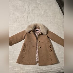 Crewcuts Girls' Tan Coat with removable Faux Fur Collar